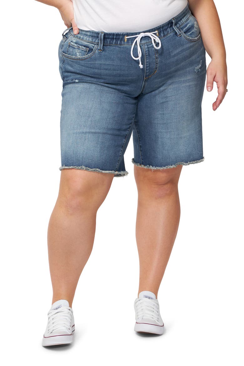 Frayed Hem Denim Bermuda Shorts, Main, color, HAZEL