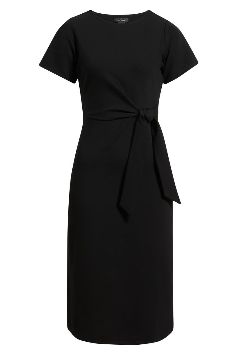Tie Front Short Sleeve Midi Dress, Alternate, color, RICH BLACK