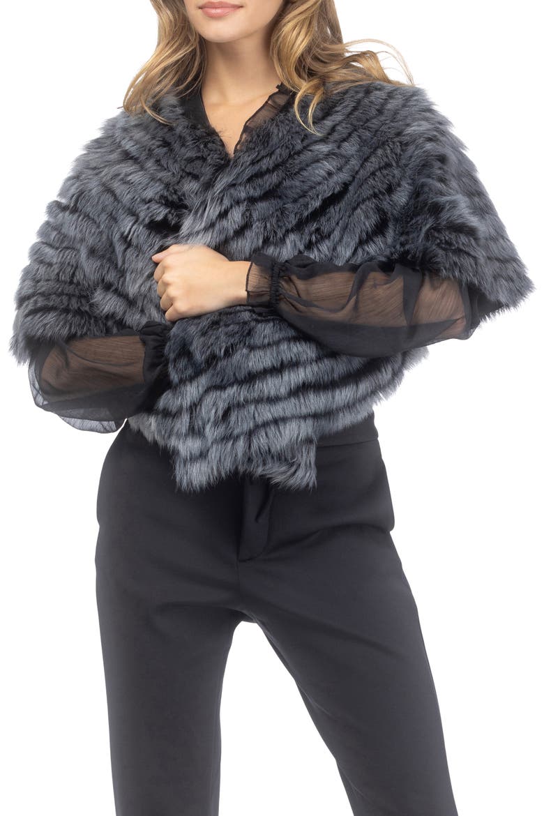 Genuine Shearling Layered Capelet, Main, color, BLACK BRISA