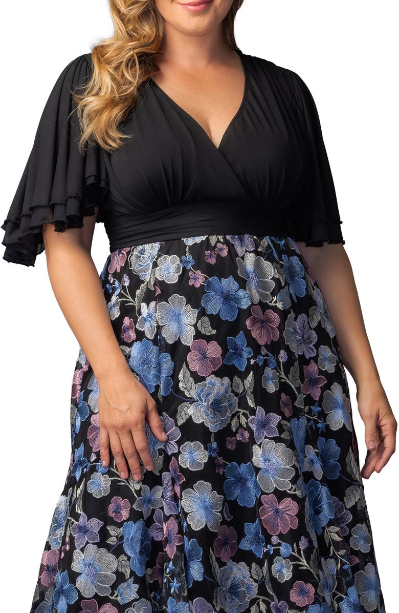 Kiyonna Lillian Embroidered Flutter Sleeve Cocktail Dress, Alternate, color, Floral Frolic