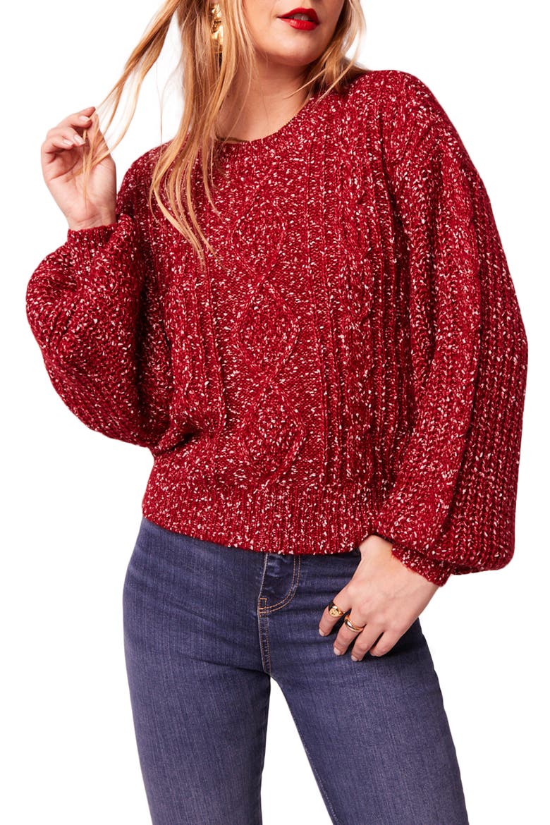Love Sick Bishop Sleeve Cable Sweater, Main, color, WINE