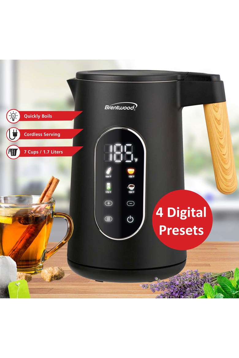 1.7L 1100W Cordless Digital Electric Kettle, Alternate, color, Black