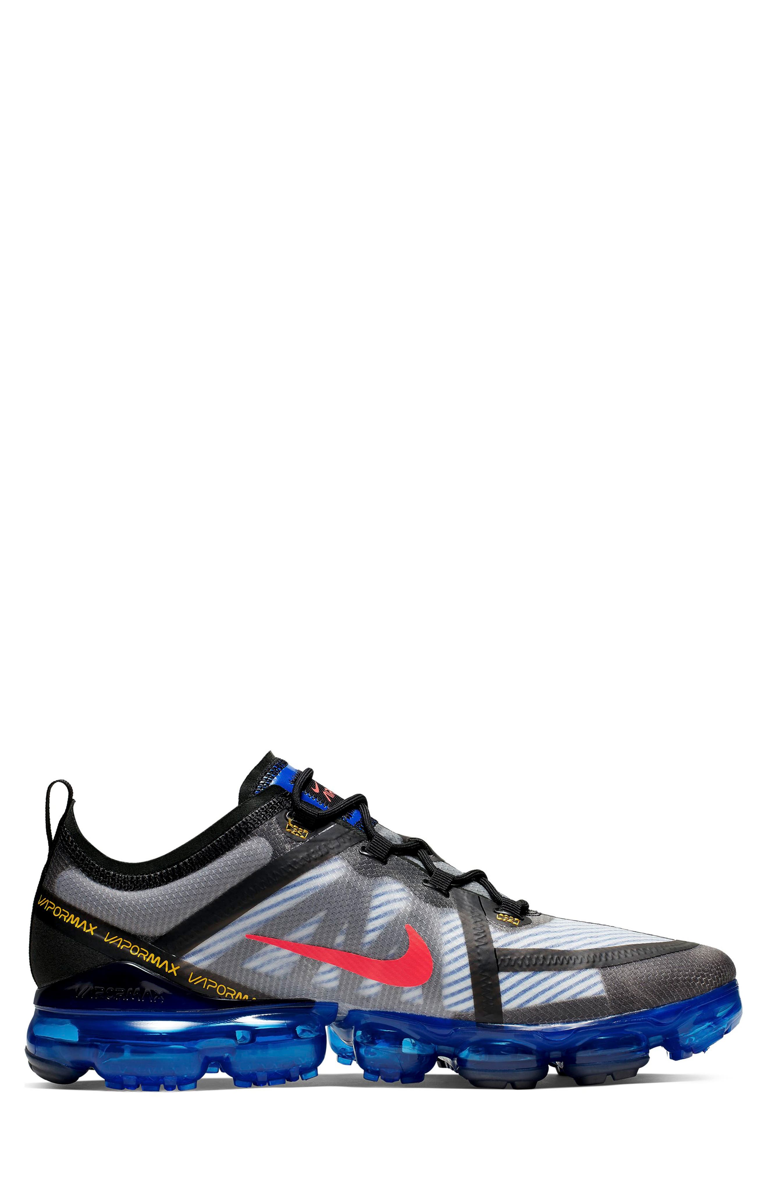 Air VaporMax 2019 Sneaker, Alternate, color, BLACK/ BRIGHT CRIMSON/ BLUE