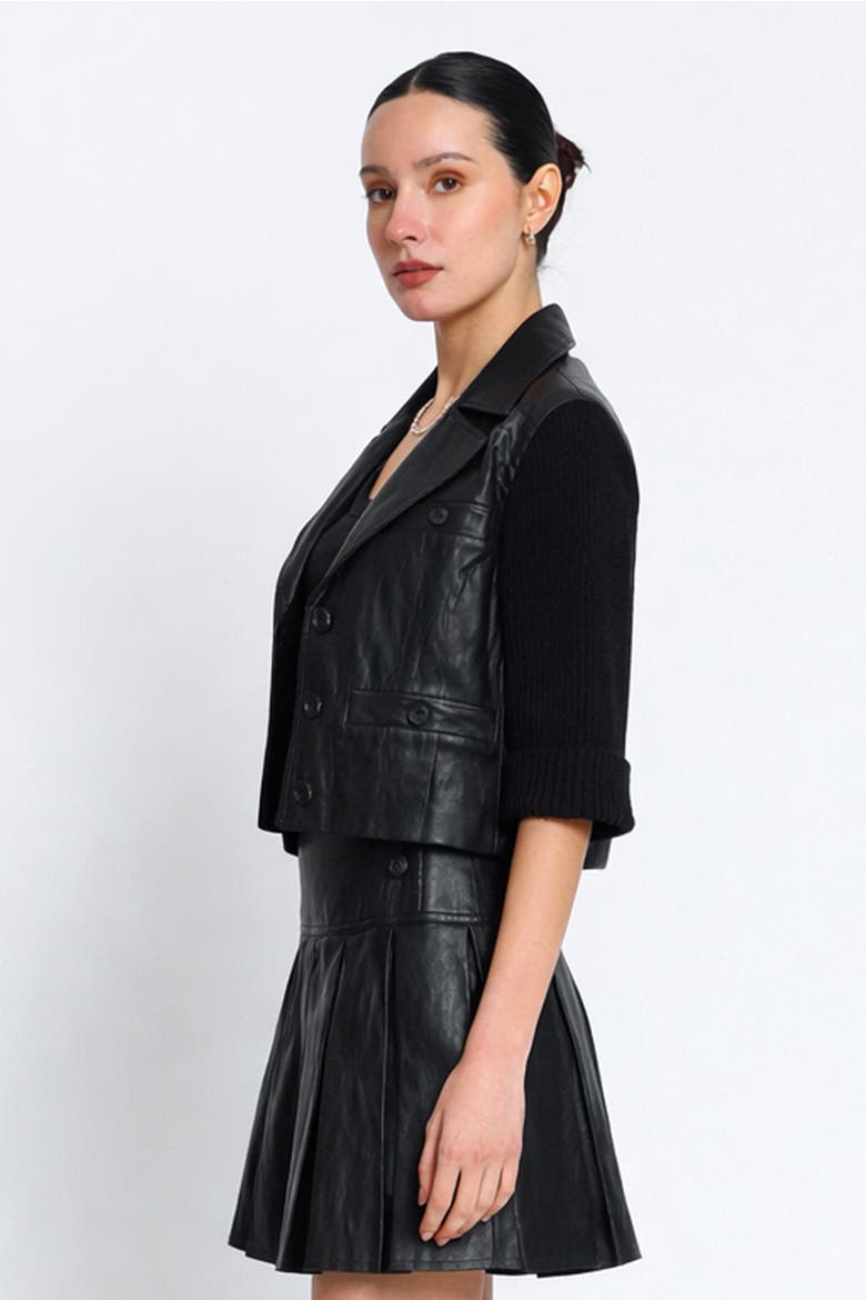 Quinn Cropped Vegan X Sweater Jacket, Alternate, color, BLACK