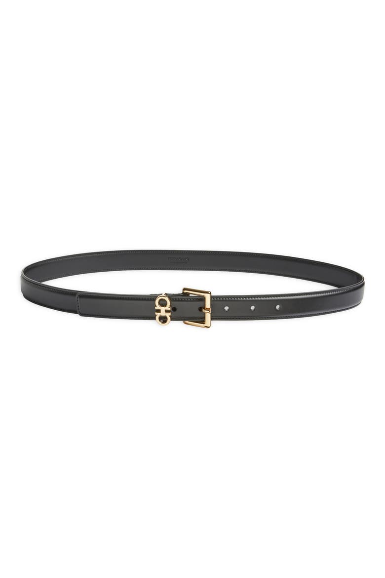 Slim Double Gancio Leather Belt, Main, color, NERO