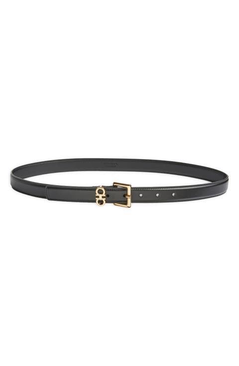 Slim Double Gancio Leather Belt