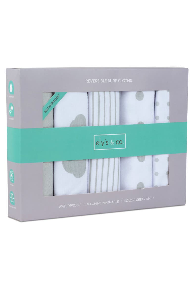 Waterproof Reversible Baby Burp Cloths 5 Piece Set, Alternate, color, Grey Combo