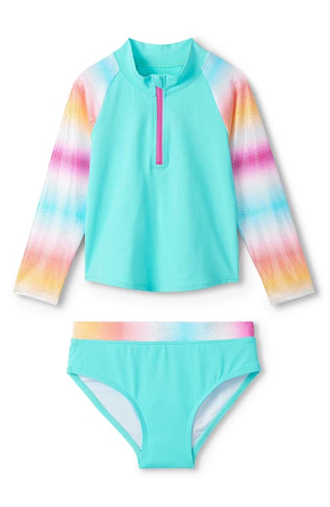 Kids' Turquoise Shimmer Long Sleeve Two-Piece Rashguard (LIttle Kid & Big Kid)