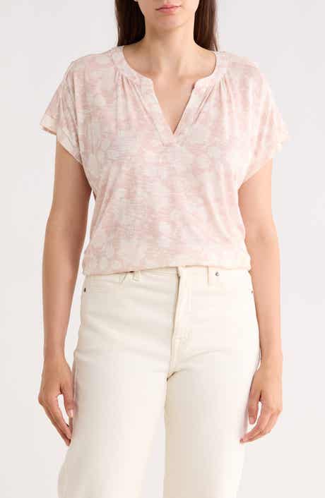Lucky Brand Sandwash Notch Neck Floral Top