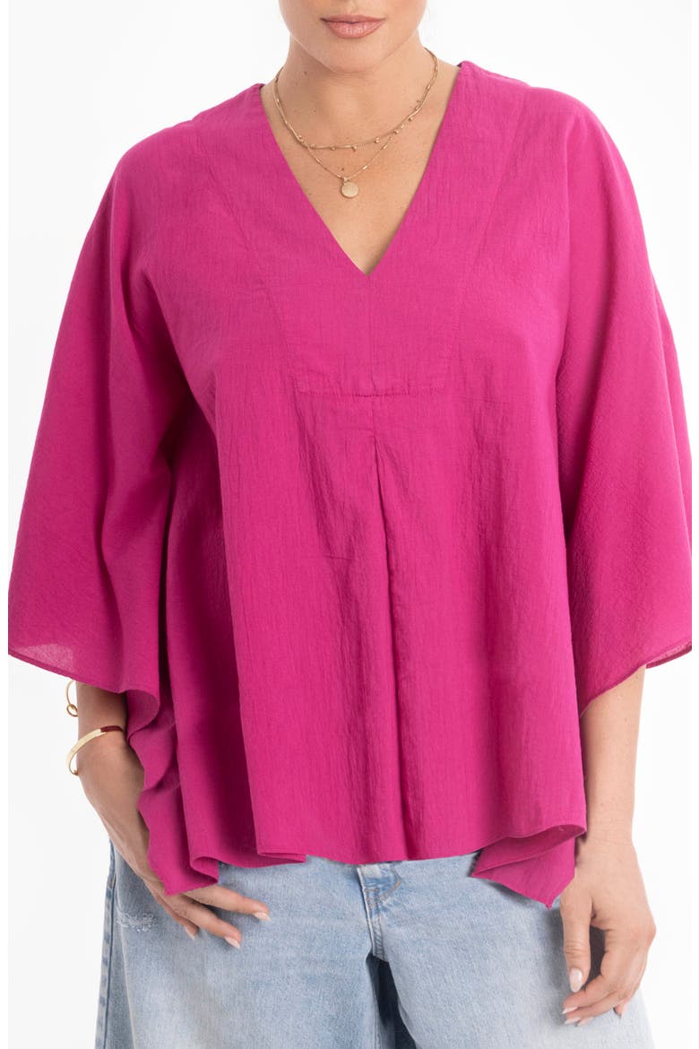 Butterfly Sleeve Cotton Caftan Top, Alternate, color, Fuchsia
