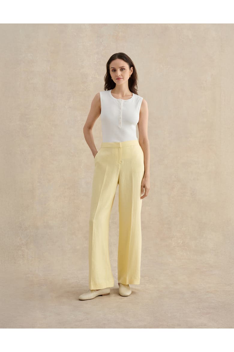 Adalee High-Waist Linen Trousers, Alternate, color, Soft Yellow