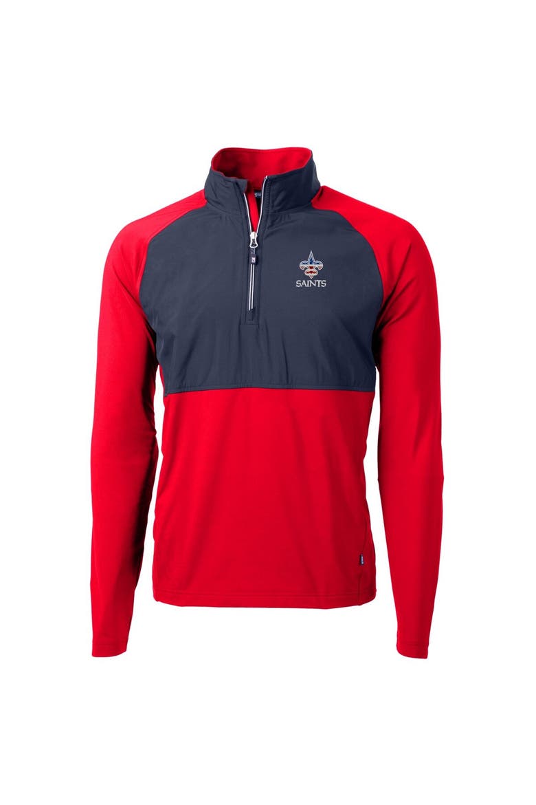 Men's Cutter & Buck Red New Orleans Saints Adapt Eco Knit Hybrid Recycled Quarter-Zip Pullover Top, Alternate, color, Red