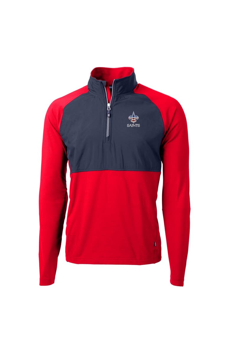 Cutter & Buck Men's Cutter & Buck Red New Orleans Saints Adapt Eco Knit Hybrid Recycled Quarter-Zip Pullover Top, Alternate, color, 