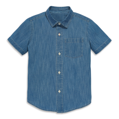 Primary Kids Short Sleeve Chambray Button Down In Chambray