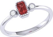 LuvMyJewelry La Vie Emerald Cut Garnet & Diamond Accent Ring