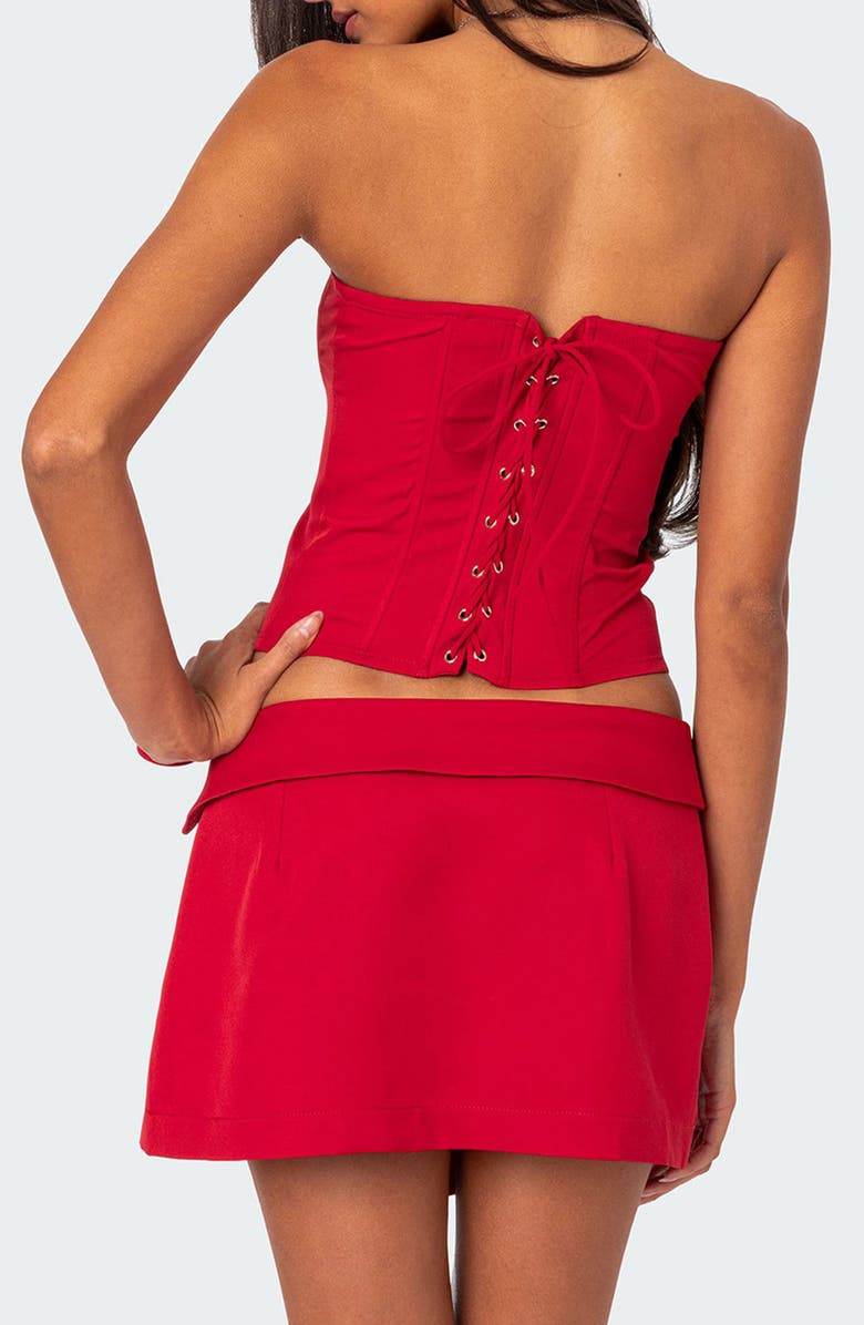 EDIKTED Selena Lace-Up Strapless Corset Top, Alternate, color, Red