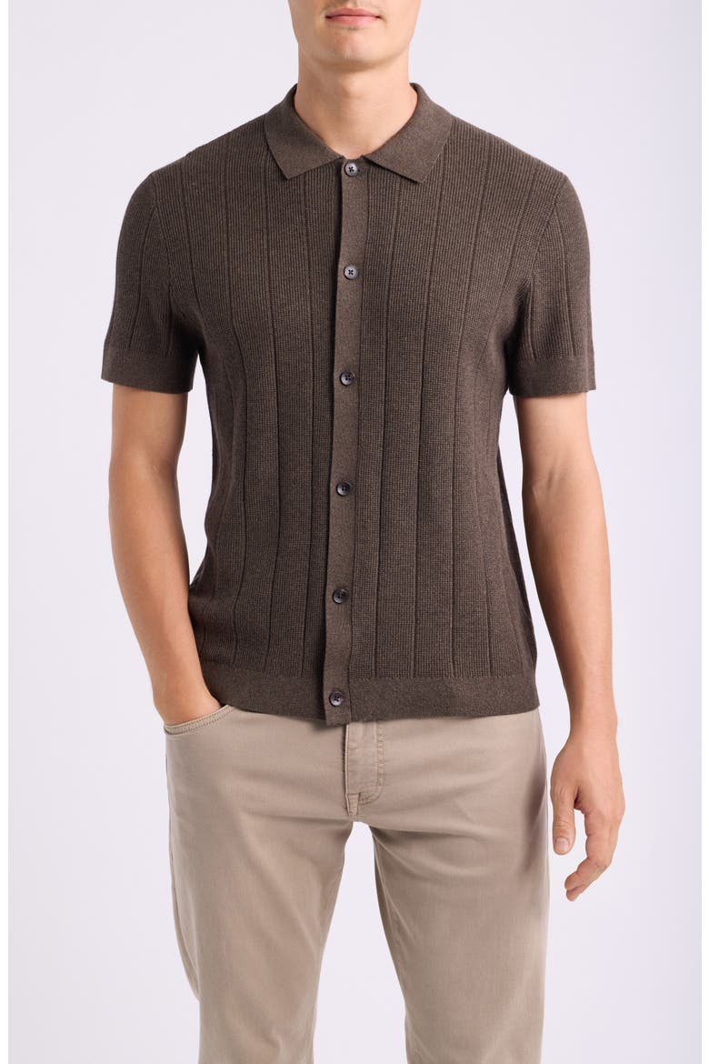 Cotton & Cashmere Short Sleeve Cardigan, Main, color, BROWN DESERT HEATHER