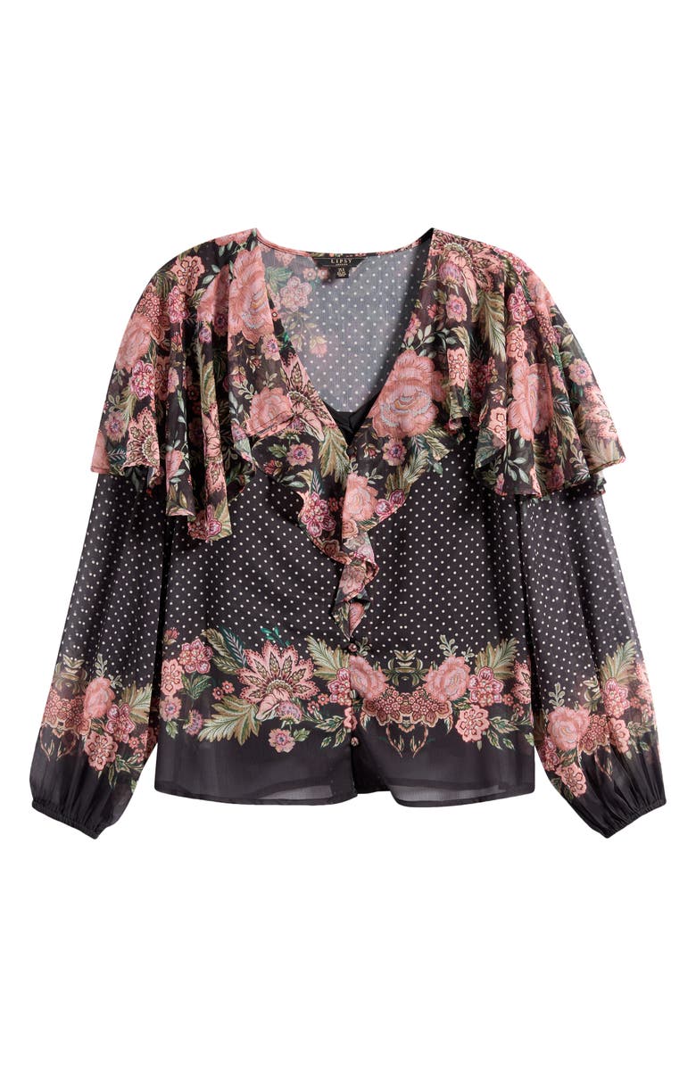 Lipsy Floral Print Ruffle Top, Alternate, color, Black