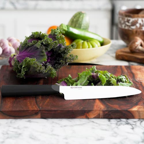 Kyocera Innovationwhite 6-inch Ceramic Santoku Chef's Knife, White Blade With Non-slip Black Handle In Black