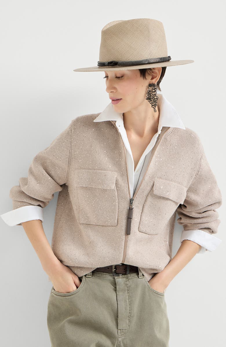 Brunello Cucinelli Cotton Diamond yarn outerwear jacket, Alternate, color, Desert