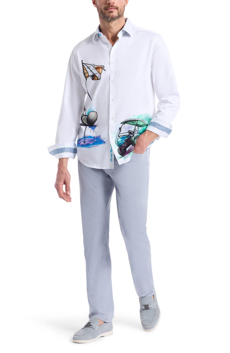 Robert Graham Genesis Golf Print Button-Up Shirt, Alternate, color, White