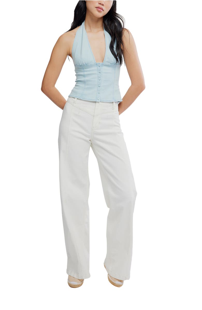 Free People Ramona Denim Halter Top, Alternate, color, Light Sky