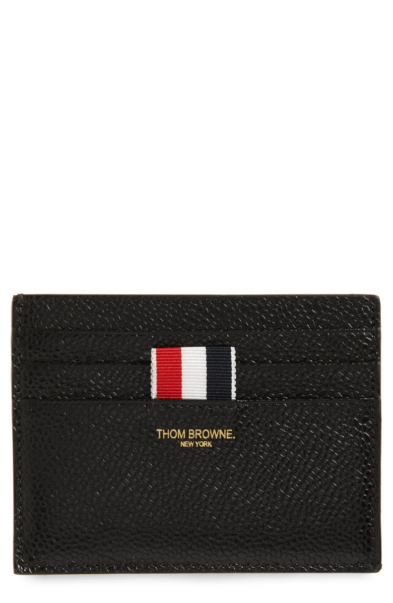 Thom Browne Leather Card Case, Main, color, Black