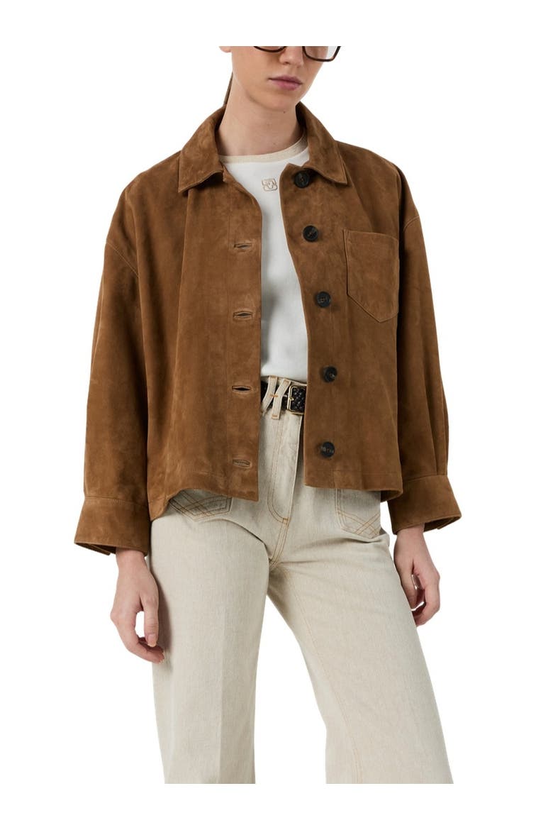 Tanael Suede Leather Jacket, Alternate, color, Straw