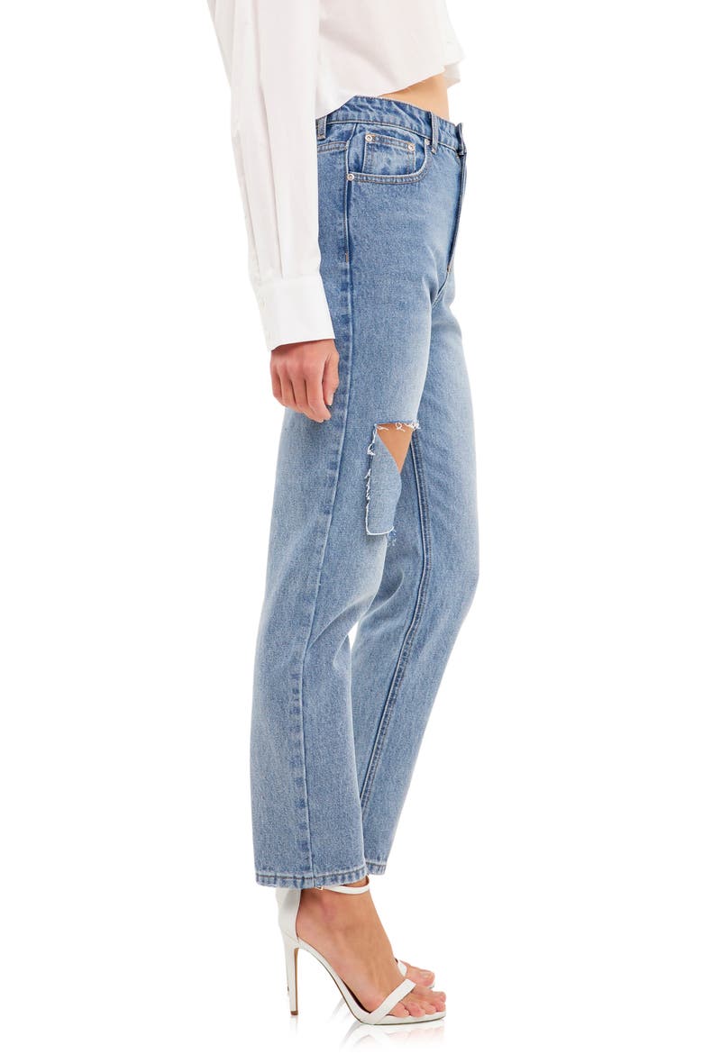 Ripped High Waist Slim Straight Leg Jeans, Alternate, color, DENIM