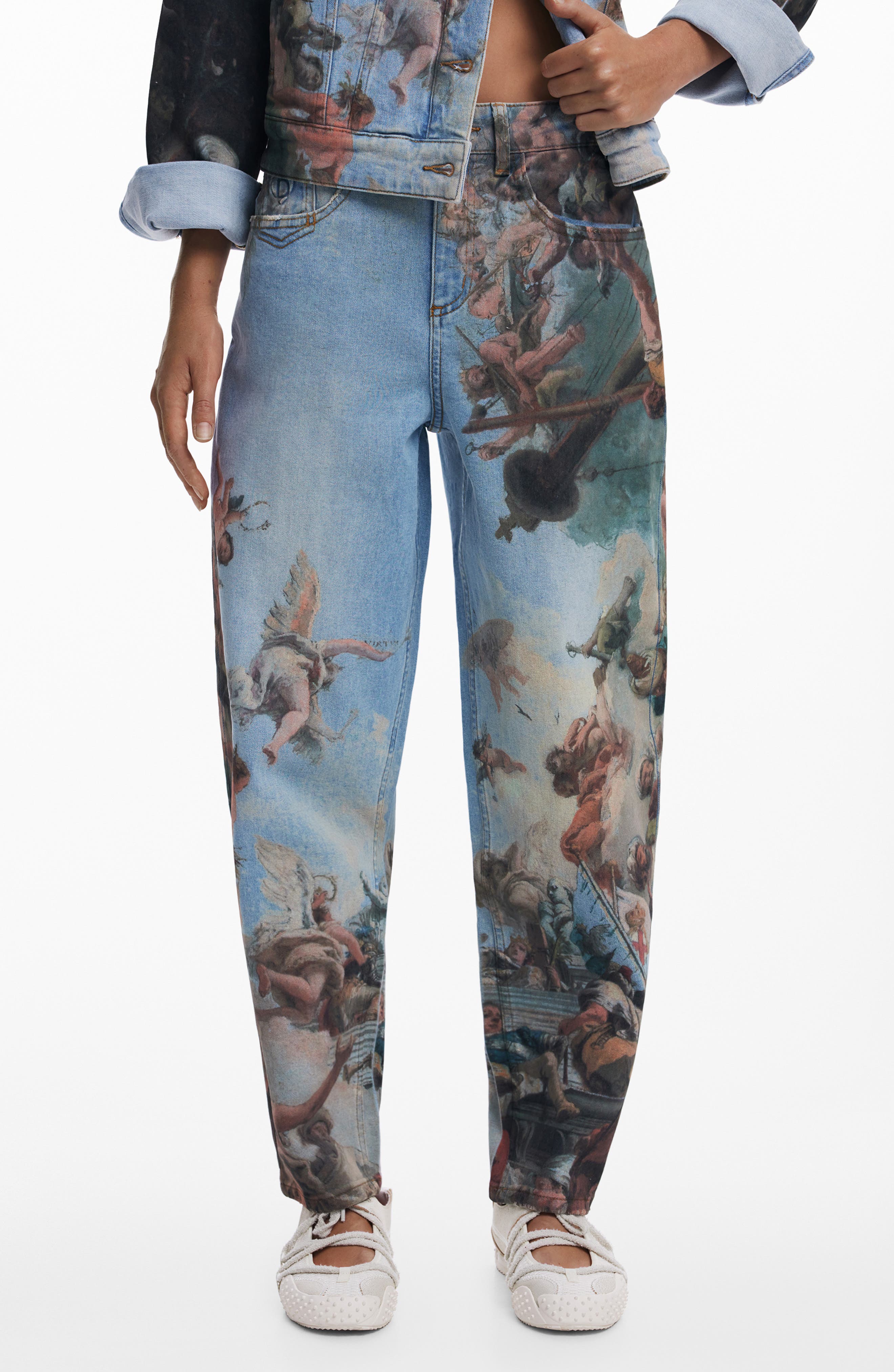 Printed Barrel Leg Jeans