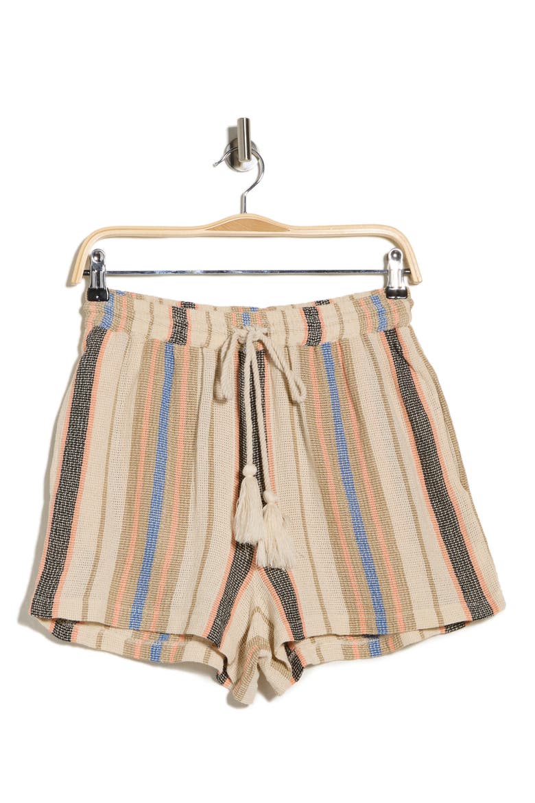 Drawstring Cotton Cover-Up Shorts, Alternate, color, NATURAL/ BLUE STRIPE