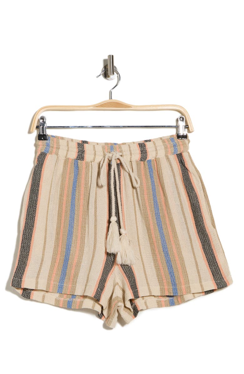 Elan Drawstring Cotton Cover-Up Shorts, Main, color, Natural/ Blue Stripe