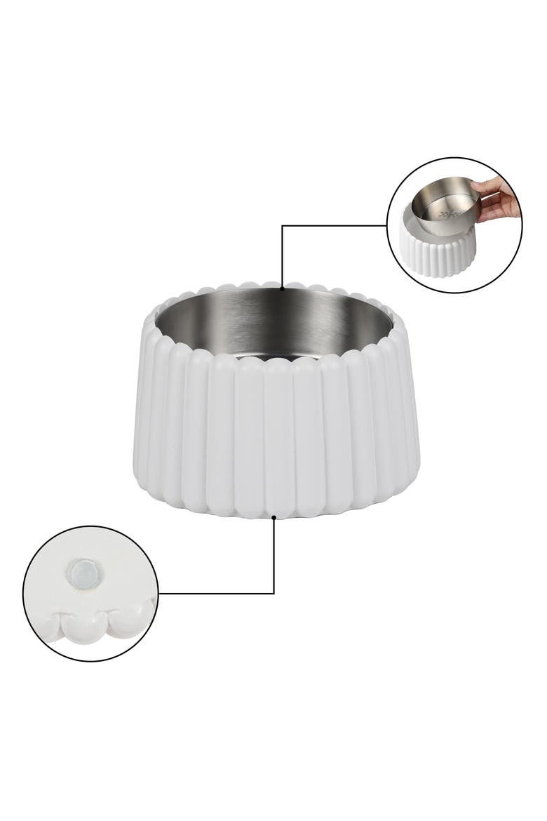 Ripple Ridge Slanted Concrete and Stainless Steel Bowl Pet Feeder, Alternate, color, White
