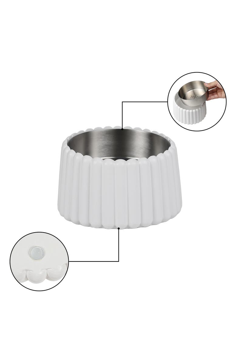 The Licker Store Ripple Ridge Small/Medium Slanted Concrete and Stainless Steel Bowl 16oz (2 Cups) Pet Feeder, Alternate, color, White