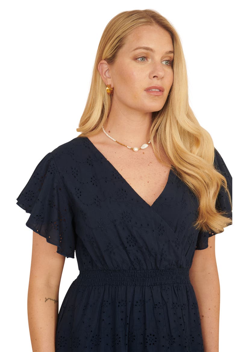Cotton Broderie Anglaise Wrap Midi Dress, Alternate, color, Navy