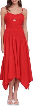 Avec Les Filles Shirred Handkerchief Midi Dress