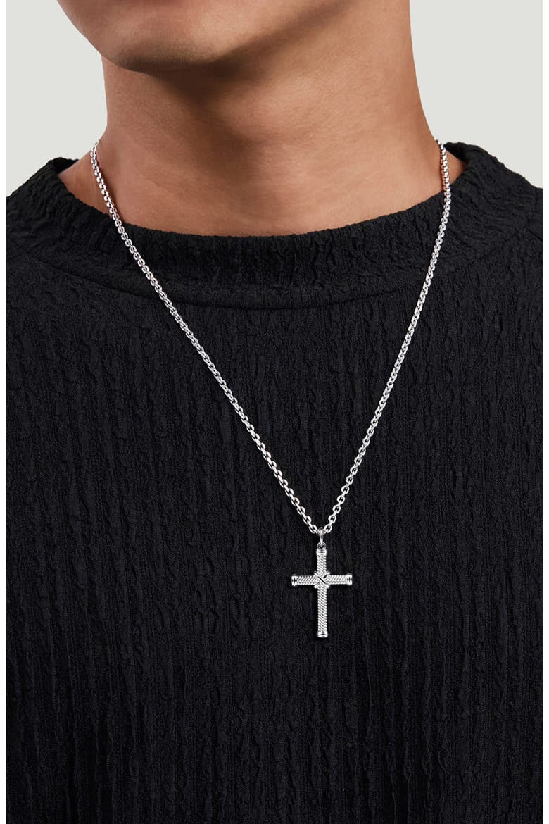 Hampton Sterling Silver Twisted Rope Cross Pendant, Alternate, color, STERLING SILVER