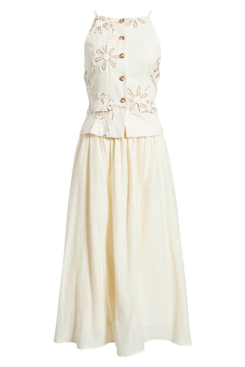 Embroidered Detail Cotton Blend Twofer Dress, Alternate, color, CREAM