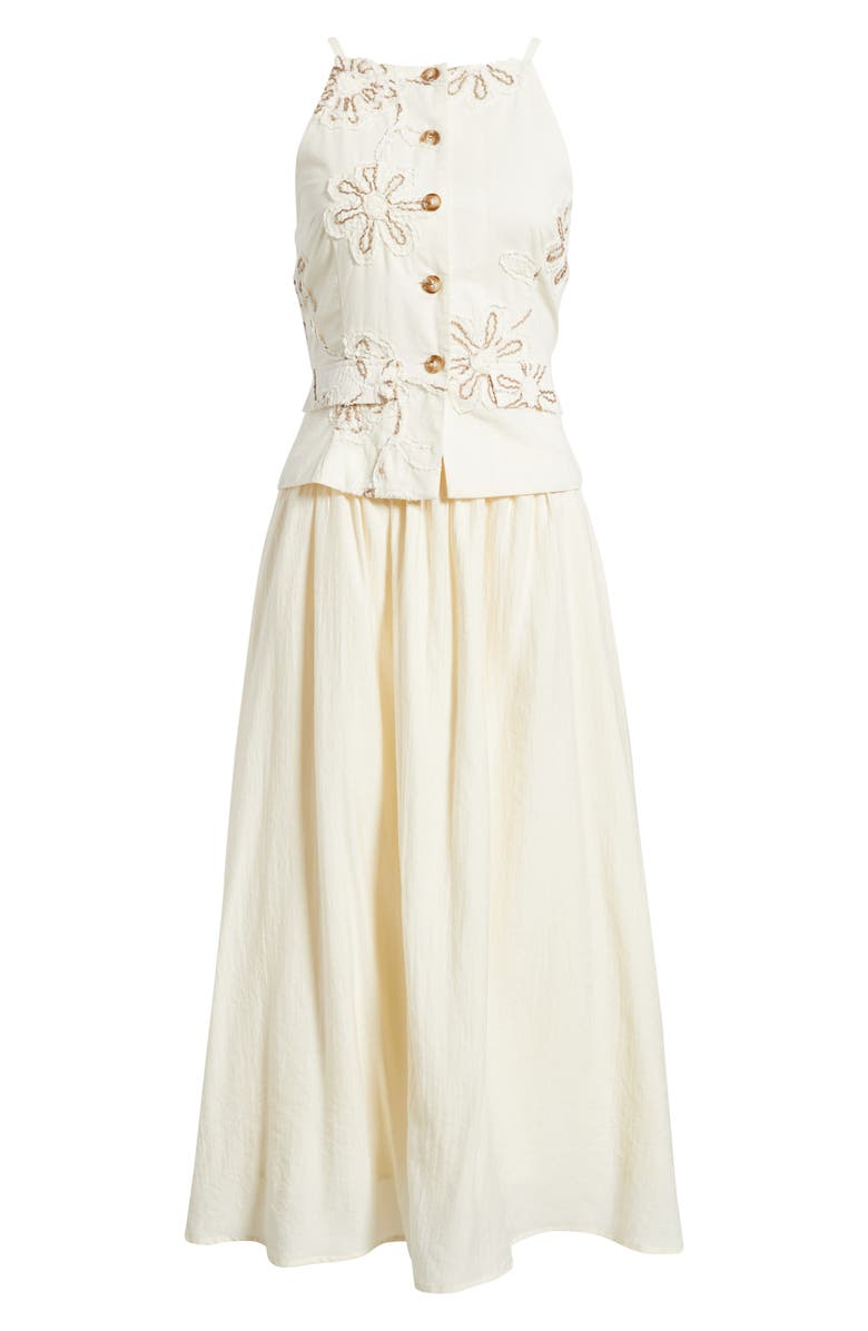 ZOE AND CLAIRE Embroidered Detail Cotton Blend Twofer Dress, Alternate, color, Cream