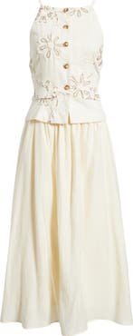 ZOE AND CLAIRE Embroidered Detail Cotton Blend Twofer Dress
