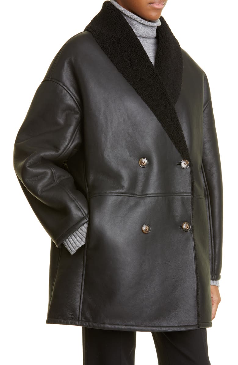 LOULOU DE SAISON Leather Coat with Genuine Shearling Lining, Alternate, color, 