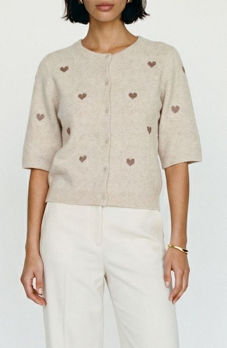 VERO MODA Offy Intarsia Cardigan, Main, color, Birch Detail Moon Rock Hearts