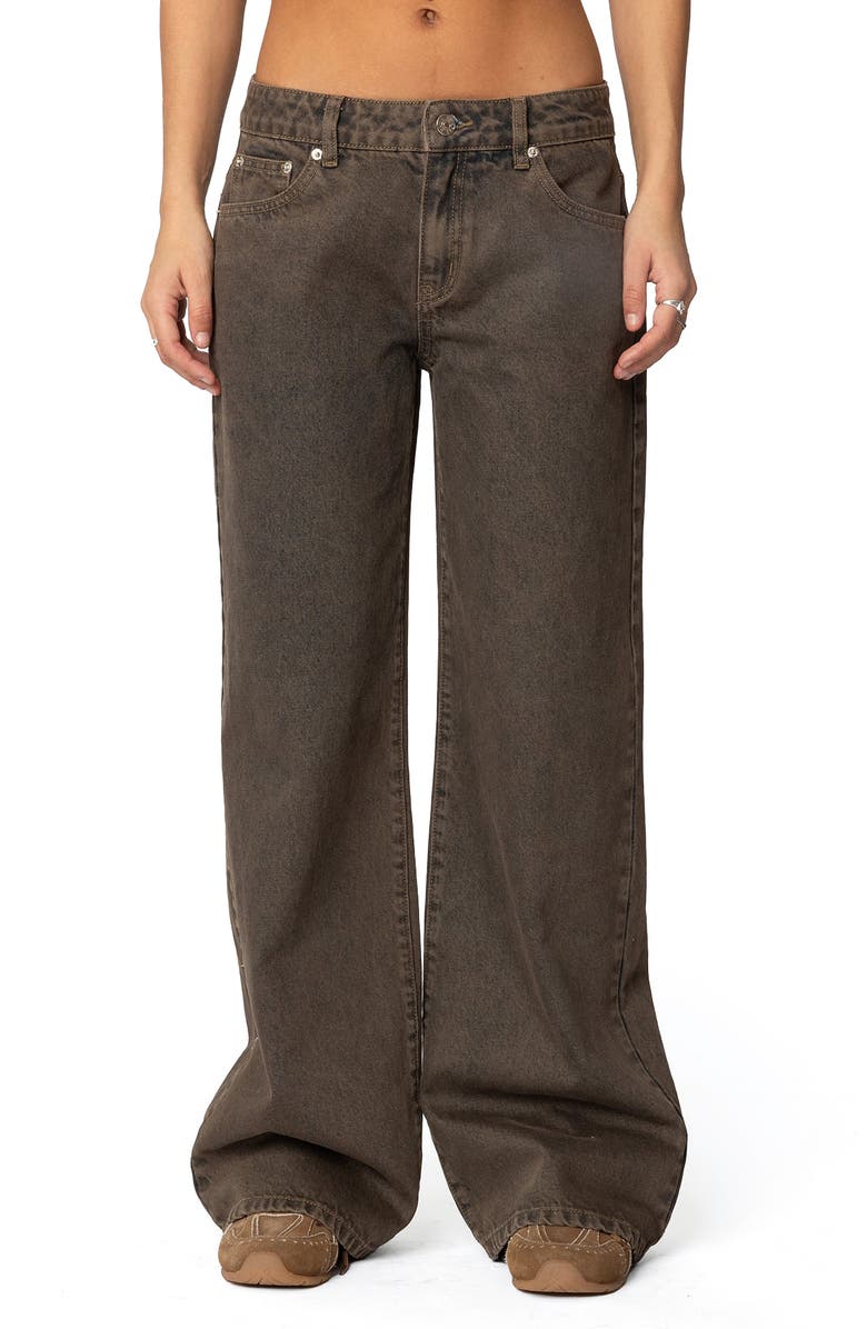 EDIKTED Zahra Low Rise Baggy Wide Leg Jeans, Main, color, Brown-Washed