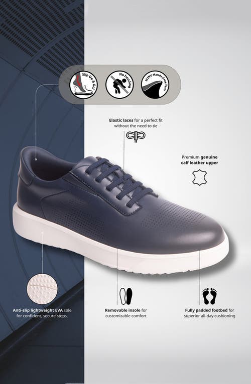 Marc Joseph New York Harbor Road Hands Free Technology Lightweight Leather Perforated Sneaker In Blue