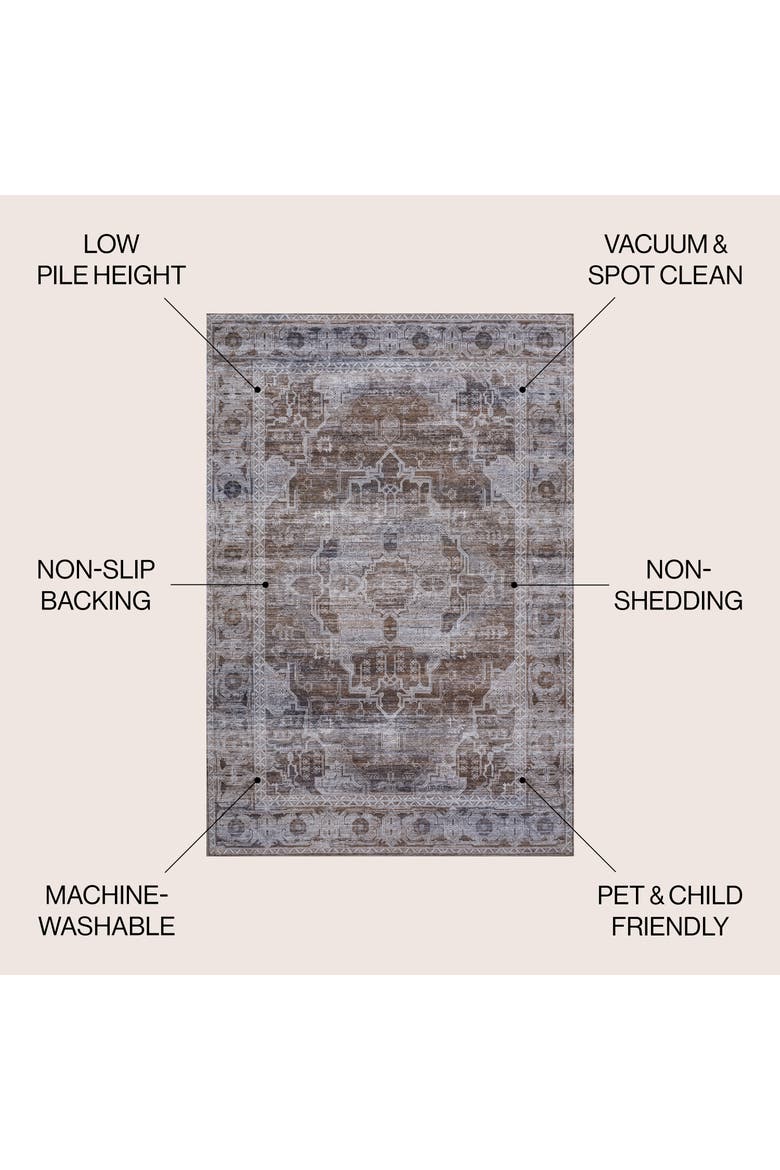 Alanya Ornate Medallion Machine-Washable Area Rug, Alternate, color, Brown/Light Gray