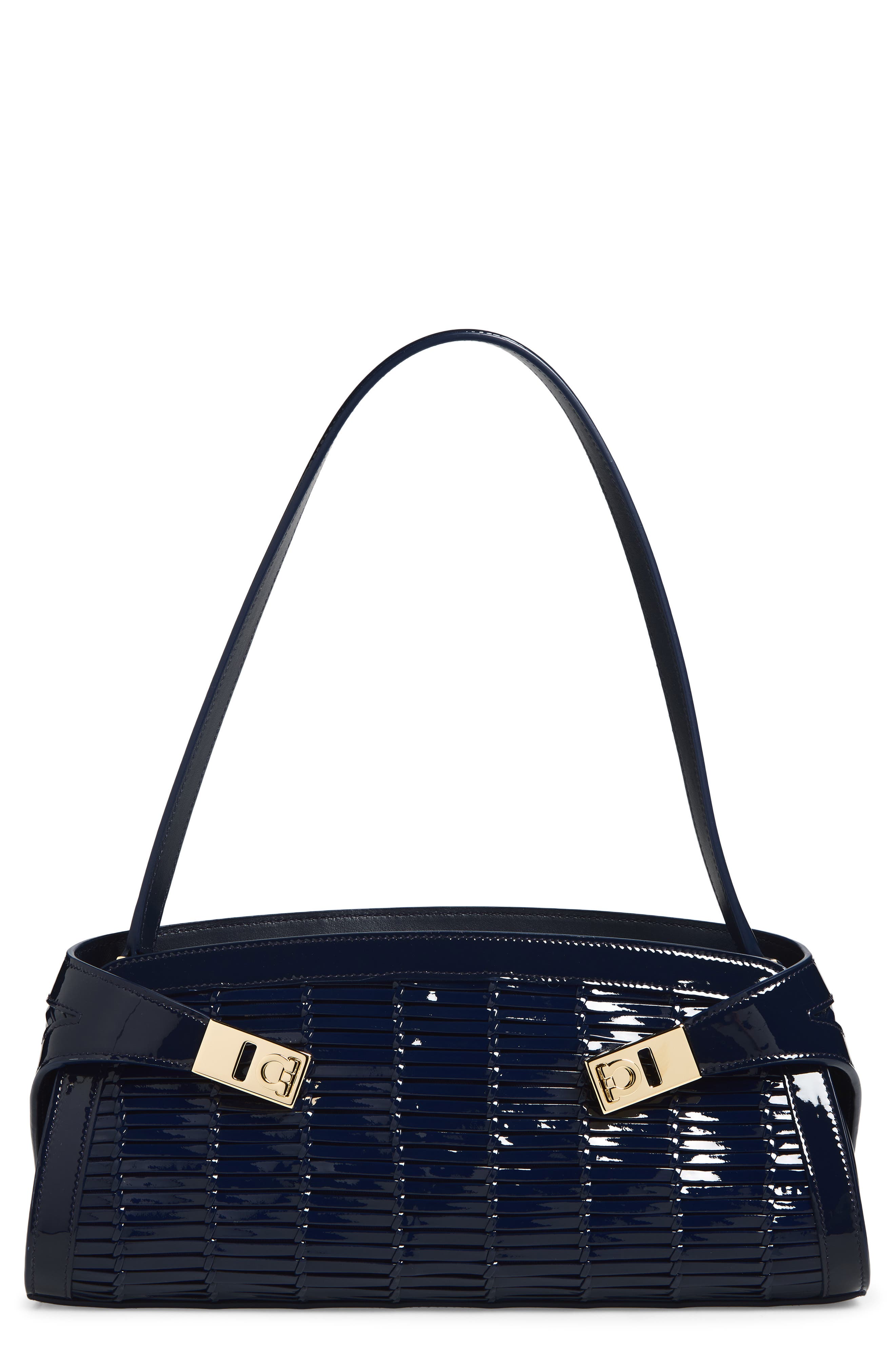 Hug Leather East West Shoulder Bag, Main, color, NEW NAVY