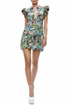 Alice + Olivia Meeko Floral Print Ruffle Minidress
