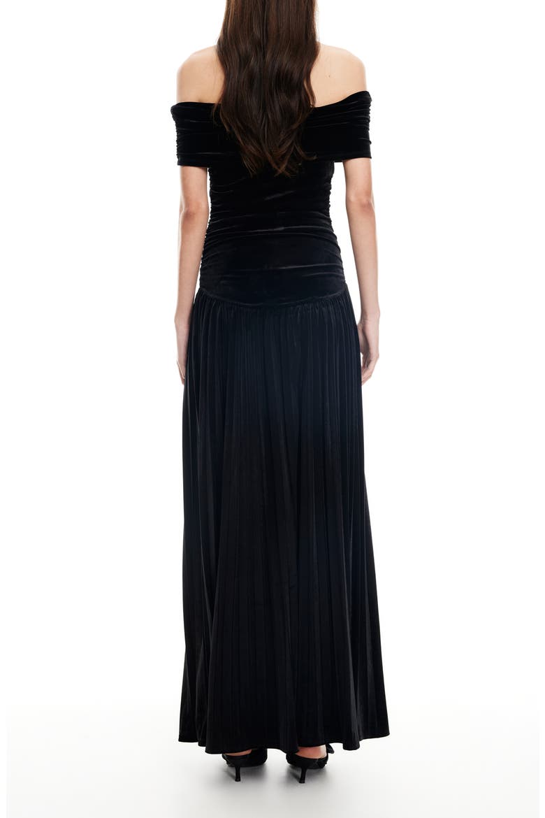Field of Dreams Off the Shoulder Velvet Maxi Dress, Alternate, color, NOIR