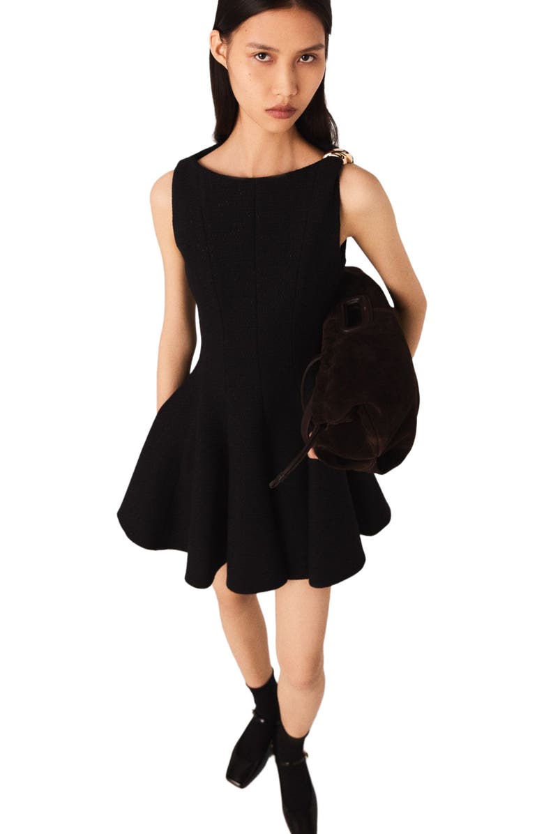 maje Mini flared tweed dress, Alternate, color, Black