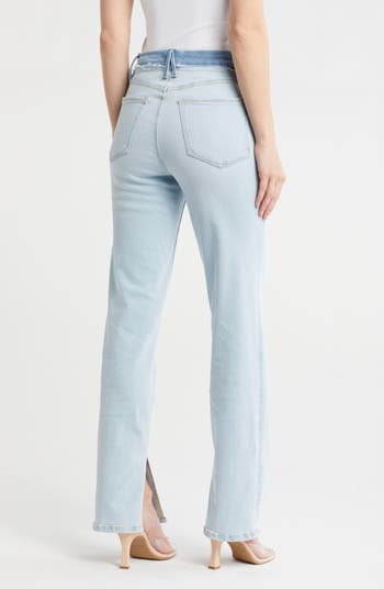 Double Waist Button Fly Split Hem Jeans
